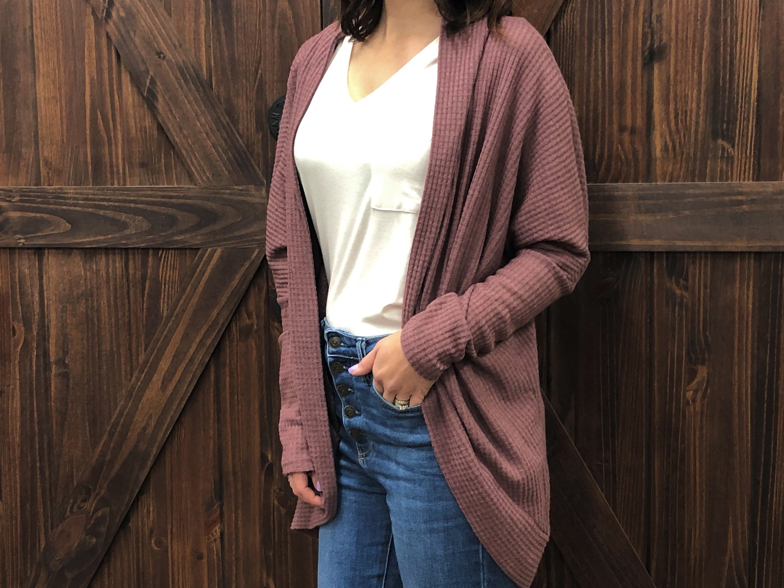 Dark Mauve Waffle Knit Cardigan